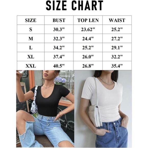 Women's V-Neck T-Shirts - Short and Long Sleeve Casual Ribbed Slim Fitted Tops - Picture 6 of 6